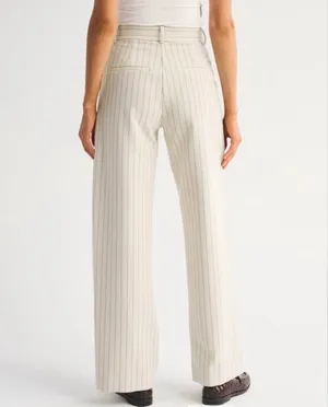 Abercrombie & Fitch Cream Pinstripe Wide-Leg Pants thumbnail 4