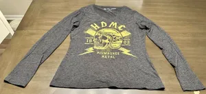 Harley-Davidson Women's HDMC Garage Milwaukee Metal Long Sleeve Gray Tee Medium thumbnail 1