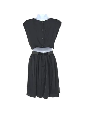 Alice + Olivia Black Silk Dress Cutout Back Leather Trim Mini Size Small Luxury thumbnail 5
