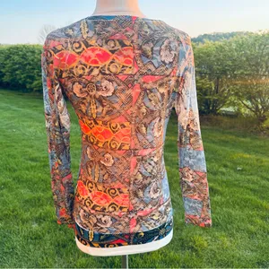 Vocal Rhinestone Embellished Mesh Top | Boho Y2K Graphic Print Long Sleeve M thumbnail 9