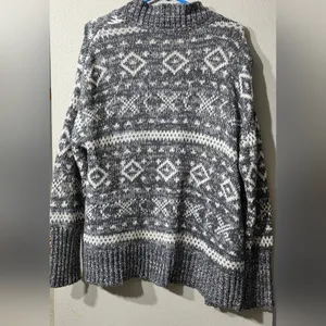 Aeropostale XL Gray White Fair Isle Knit Open Cardigan Sweater Boho Aztec‎ Print thumbnail 2