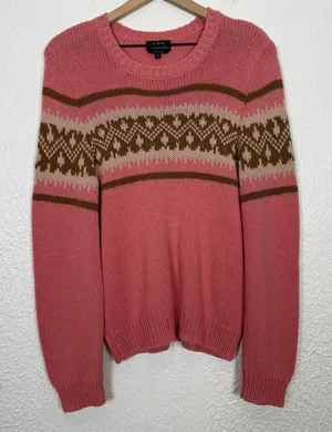 A.P.C. Elizabeth Alpaca Blend Fair Isle Knit Sweater Jumper Pink Size Medium thumbnail 1