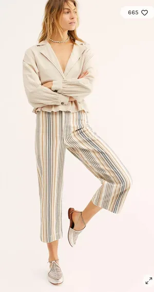 Free People We The Free Patti Pant in Textured Neutral Stripes thumbnail 1
