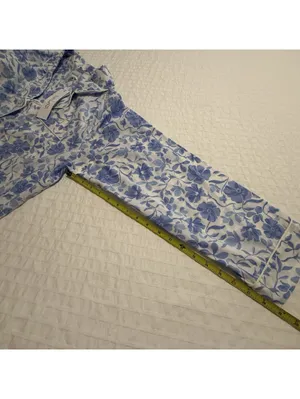 BedHead PJS Pajamas Blue Floral Print White Cotton Pants & Shirt Set NWT Large thumbnail 6