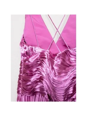 NWT AiiFOS Vera Pleated Metallic Gown 8 Pink Magenta Plisse Ruched Slit Formal thumbnail 13