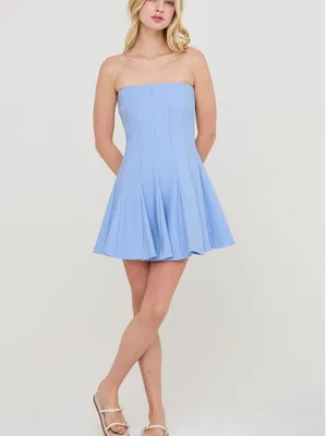 HYFVE Baby Blue Godet Strapless Skort Dress with Built-In Shorts – Large thumbnail 6