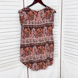 Loft Boho Floral Split Neck Sleeveless Tunic Tank Top Shirt Peach‎ Coral Medium thumbnail 9