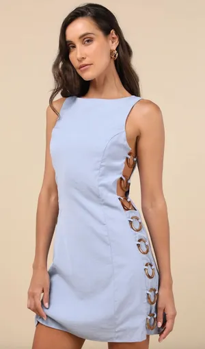 Lulus Decidedly Summery Light Blue Cutout Sleeveless O Ring Mini Dress XL NWT thumbnail 1