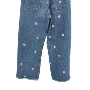 Desigual Embroidered Daisy Cropped Culotte Jeans‎ Wide Leg Blue Denim 40 US 8 thumbnail 8
