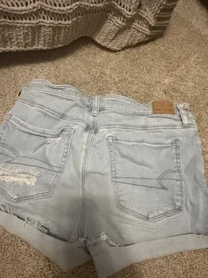 American eagle light wash next level stretch mid rise jean shorts size 12 thumbnail 2