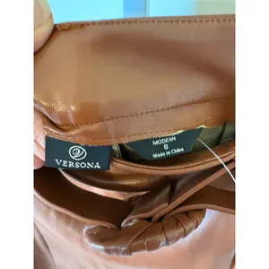 Versona Cognac Brown Faux Leather Belted Pencil Skirt Modern Size 8 NWT thumbnail 5