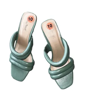 NEW Anne Michelle Mint Green Square Toe Puffer Slip On Sandal Heel thumbnail 3