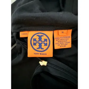 Tory Burch NWOT Black Wool Blend Quarter Zip Logo Medallion Pleated Back Top M thumbnail 5
