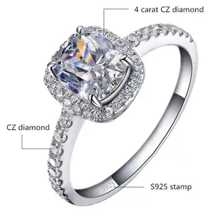 Cushion 3Ct Diamond square 925 logo silver ring engagement bridal 4 5 6 7 8 9 10 thumbnail 10