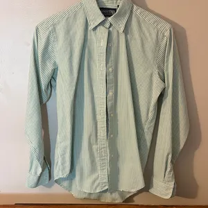 Lands' End women’s Mint Striped Button Down Shirt thumbnail 1