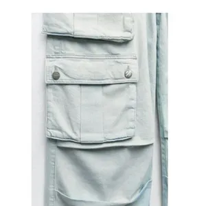 Zara Women Light Wash Multi Pocket Cargo Wide Leg Denim Jeans High Rise SIZE 4 thumbnail 5