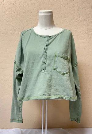 Urban Outfitters Green Long Sleeve Henley Top thumbnail 1