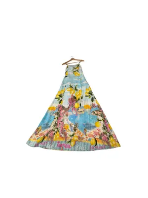Paper Heart Lemon Amalfi Coast Tie Back Maxi Dress M Italian Summer Resort thumbnail 5