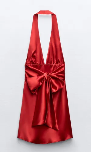 Zara dres red mini Halter Satin Effect wedding party coctail bow thumbnail 14