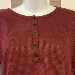 Unbranded Brick Red Pullover Long Sleeve Thermal Crew Neck Shirt- Small thumbnail 2