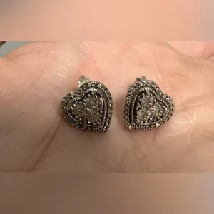 Diamond Heart Earrings 1/10 ct tw Sterling Silver 925 thumbnail 2