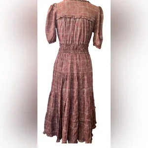 by the RiverTiered Puff-Sleeve Midi Dress in Warm Brown size S thumbnail 3