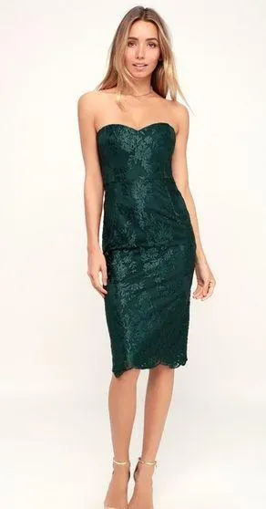 Lulus What a Knockout Forest Green Embroidered Strapless Dress thumbnail 1