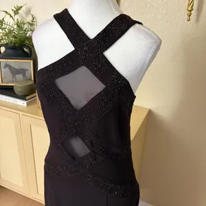 Vintage Cache Brown Dress Bronze Beading Mesh Cutouts Size 8 Formal‎ thumbnail 4