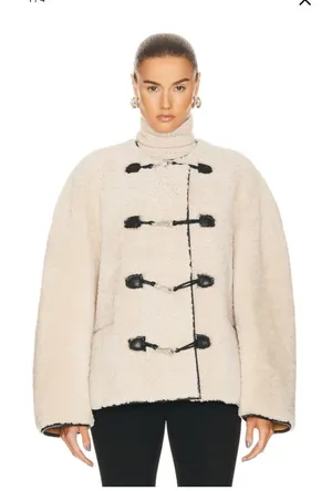 Zara Cream Faux Shearling Toggle Jacket with Black Trim thumbnail 1