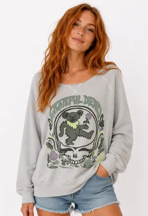 American Eagle Grateful Dead Bear Skull Sweatshirt XS Gray Lived-In Raw Edge thumbnail 1
