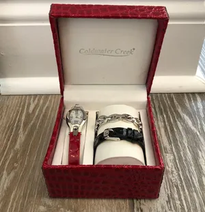 Coldwater Creek NIB Wristwatch Set W Interchangeable Leather & Chain Straps thumbnail 1