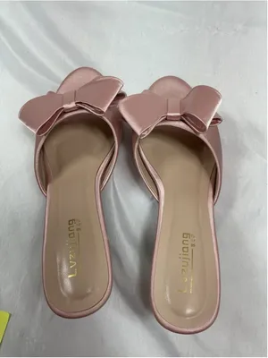 Womans New Lvzujiang Slipon Party Mules Eu 41 Us 10 Pink Satin Kitten Heel Bow thumbnail 5
