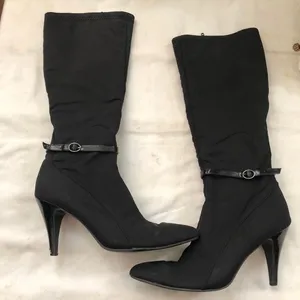 Nine West Black fitted knee-high boots buckle 3” heel gothic streetwear Whimsygoth-Size 8M Preloved condition with minor wear Measurement in pics thumbnail 1