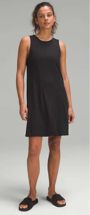 Lululemon Ribbed Modal-Cotton Dress Black NEW Size 10 Athletic Loose Fit thumbnail 1