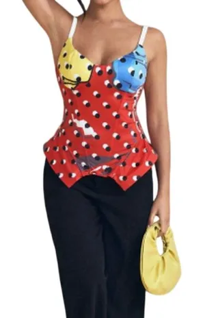 Shaquita Garcia Red Contrast Polka Dot Print Spaghetti Strap Sleeveless Top S thumbnail 1
