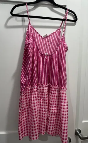 NWT J. Crew Bright Pink Gingham and Stripes Cover Up Summer Dress - Size Small thumbnail 5
