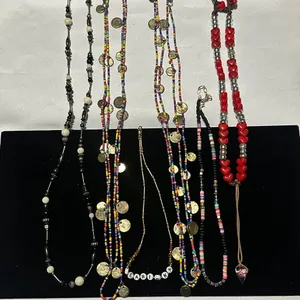 J436 Bulk Bundle of 6 Beaded Necklaces Gold thumbnail 1