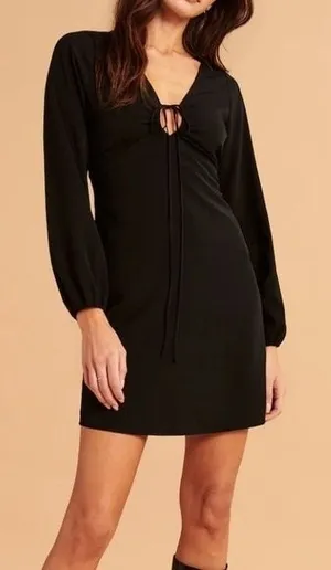 New Abercrombie Fitch Black Long Sleeve Tie Neck Mini Dress‎ Small Boho Party thumbnail 1