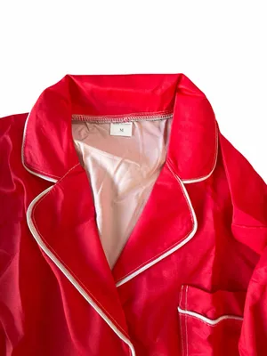Women's Two Piece Red and White Long Sleeve Pajama Set Size M #260823 thumbnail 2