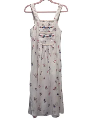 Free People White The Way Back Floral Print Maxi Top /Dress Cotton Embroidery XS thumbnail 5