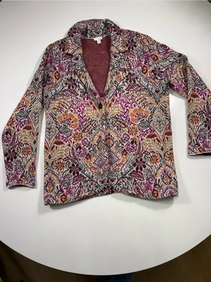 J. Jill Floral Knit Cardigan in Purple, Pink and Cream thumbnail 2