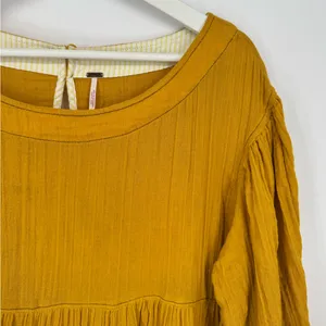 Free People Mustard Yellow Oversized Gauze Cotton Boho Tunic Top Medium‎ thumbnail 3