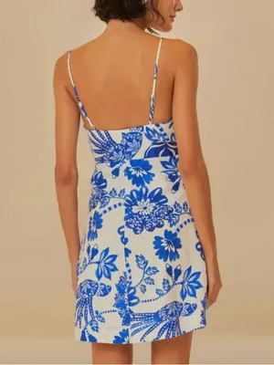 NWT FARM Rio Linen Faux Wrap Floral Birds Dress White Blue Size XS Retail $185 thumbnail 3
