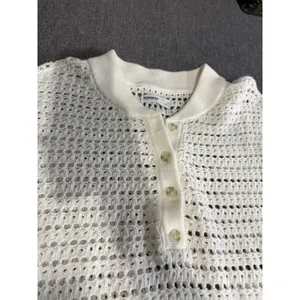 Sonoma Goods For Life White Open-Knit Collared Short Sleeve Pullover Sweater M thumbnail 4