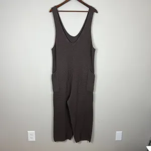 Free People‎ Beach Hailee Sweater Jumper Overalls Large Taupe FP Knit Pockets L thumbnail 8