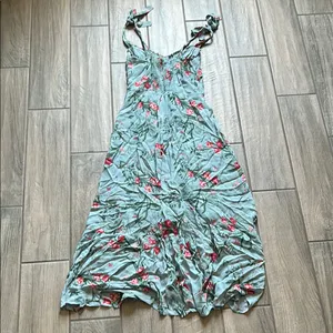Reformation Blue Asymmetrical Ruffled Maxi Sundress thumbnail 4