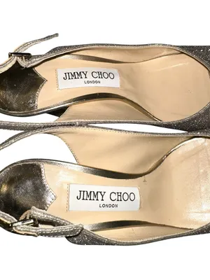 Jimmy Choo Nova Platinum Glitter Peep-Toe Slingback High Heels 37.5 thumbnail 3