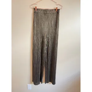 Zara‎ Pants Women Small Gold Wide Leg Pleated Metallic High Waist Party Holiday thumbnail 4