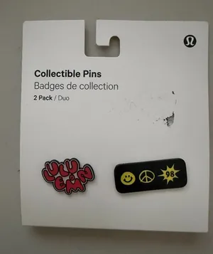 Rare Lululemon Collectible Pins 2-Pack Duo - Pink Bubble Logo & Retro Symbols thumbnail 1