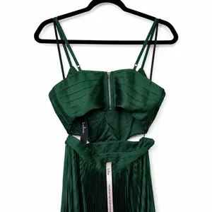 NEW Lulus Got the Glam Emerald Green Satin Pleated Cutout Maxi Gown Dress XS thumbnail 8